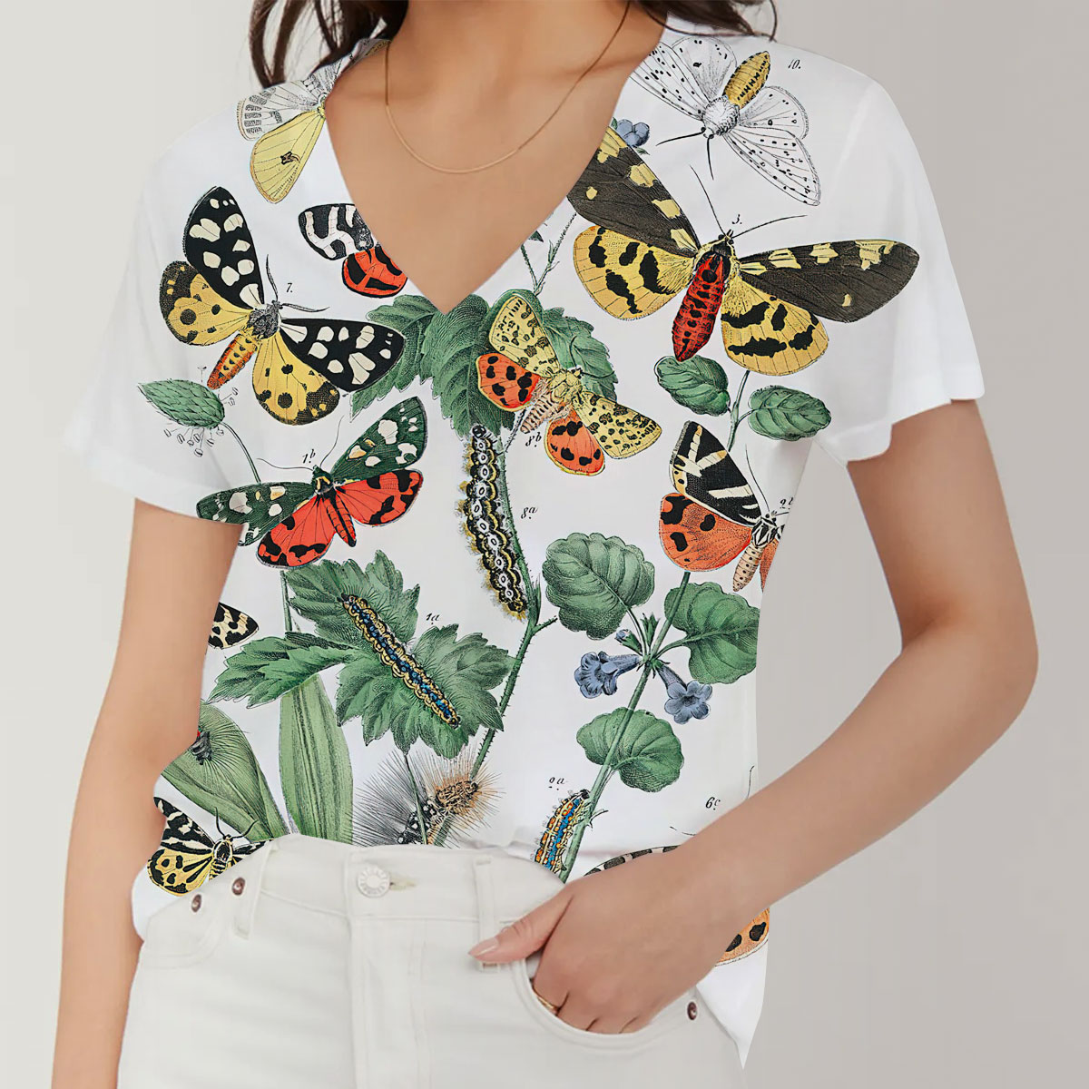 Vintage Butterfly Moth V-Neck Women's T-Shirt