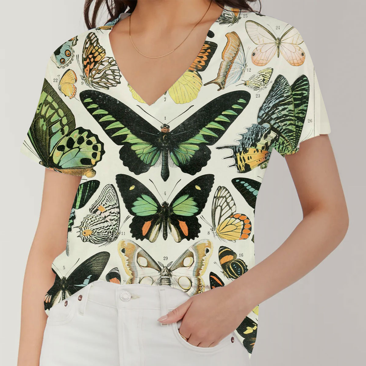Vintage Butterfly V-Neck Women's T-Shirt