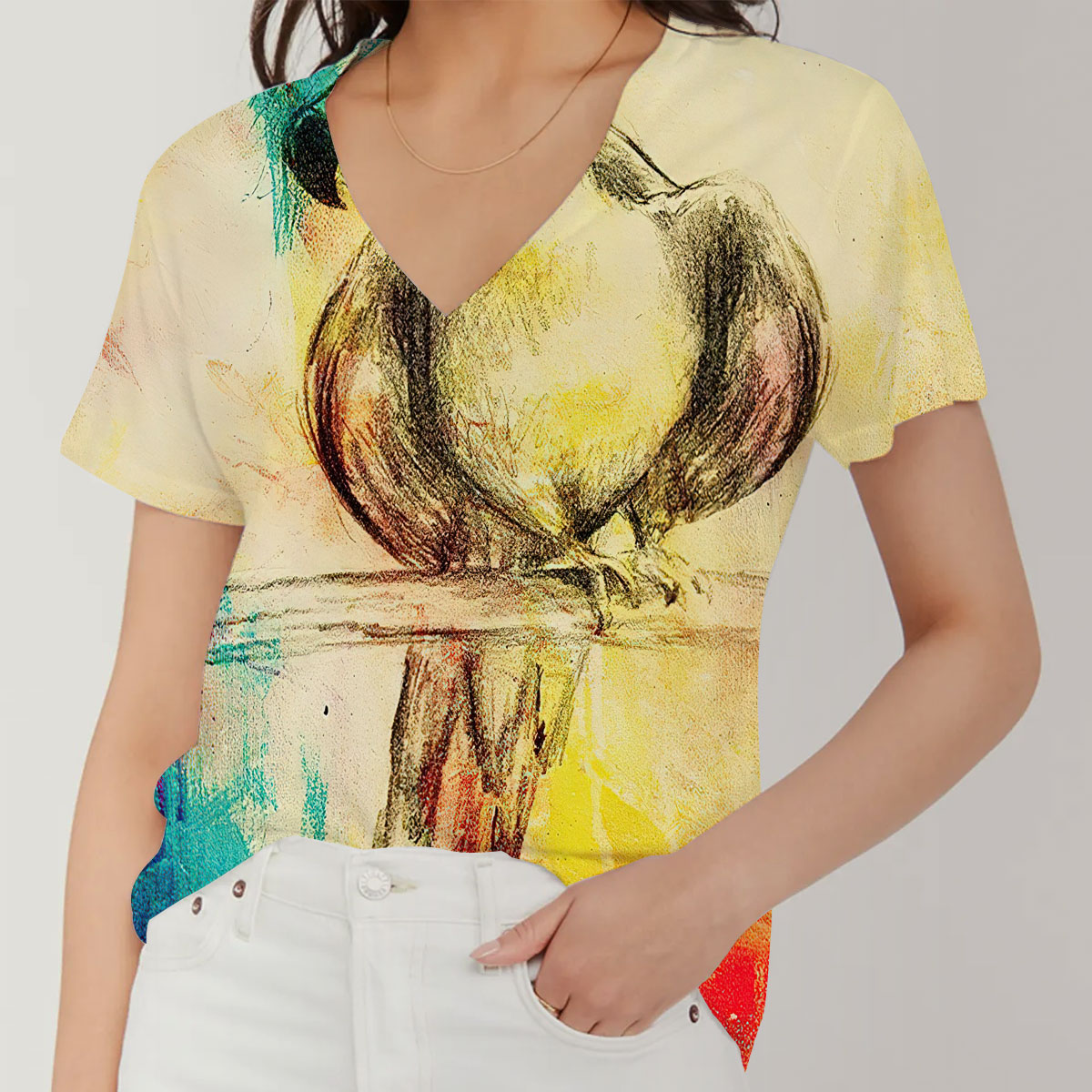 Vintage Colorful Parrot V-Neck Women's T-Shirt