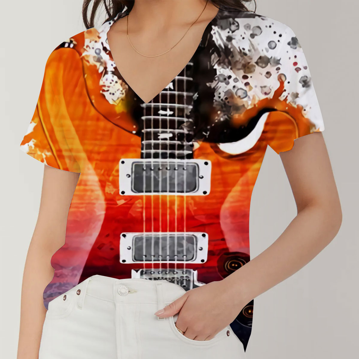 Vintage Electric Guitar V-Neck Women's T-Shirt