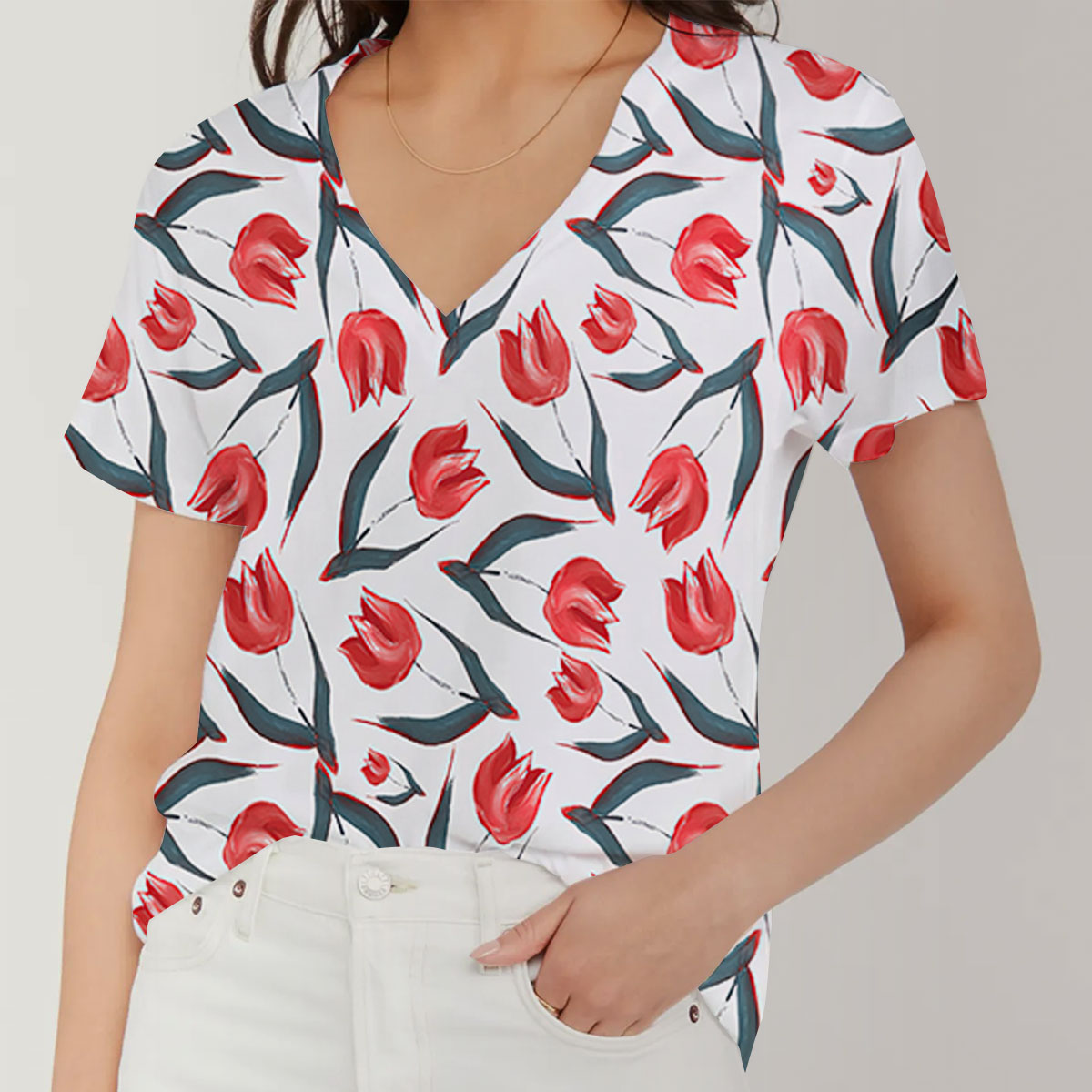 Vintage Tulip V-Neck Women's T-Shirt