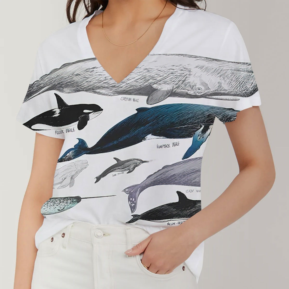 Vintage Whale V-Neck Women's T-Shirt