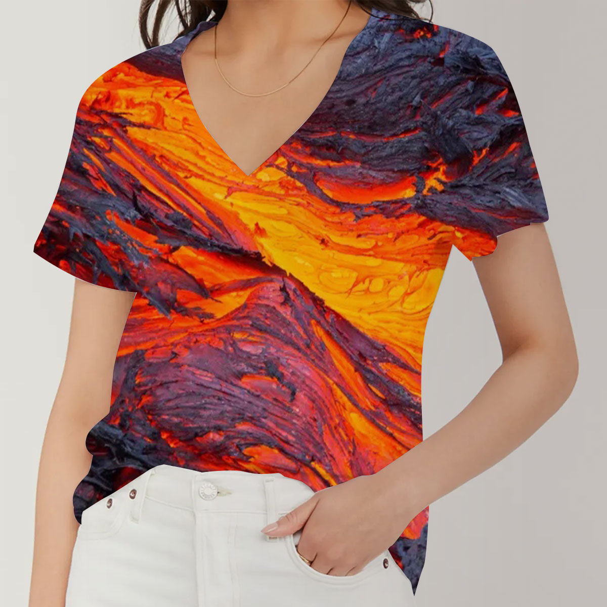 Volcano Mountain V-Neck Women's T-Shirt