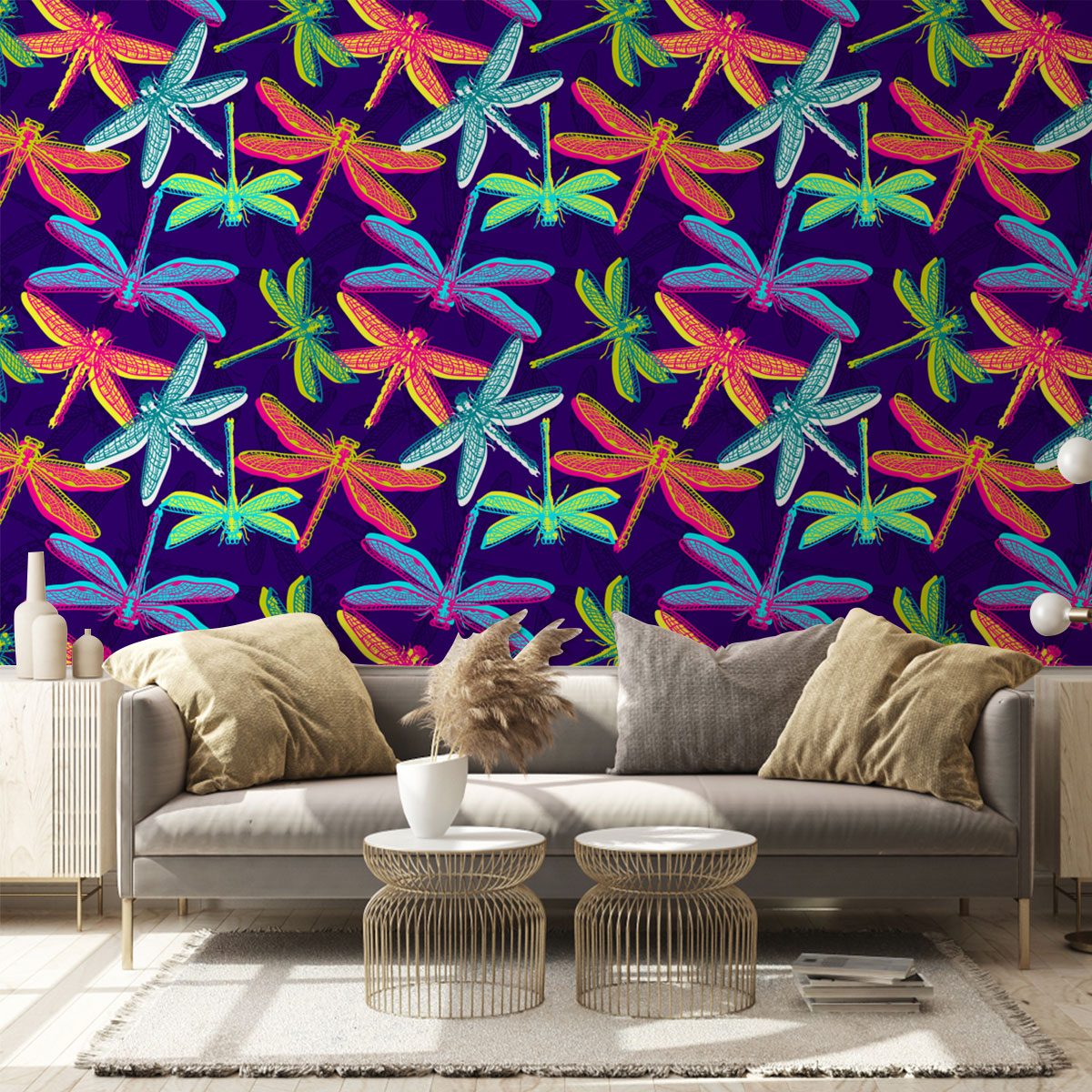 Neon Color Dragonfly Wall Mural