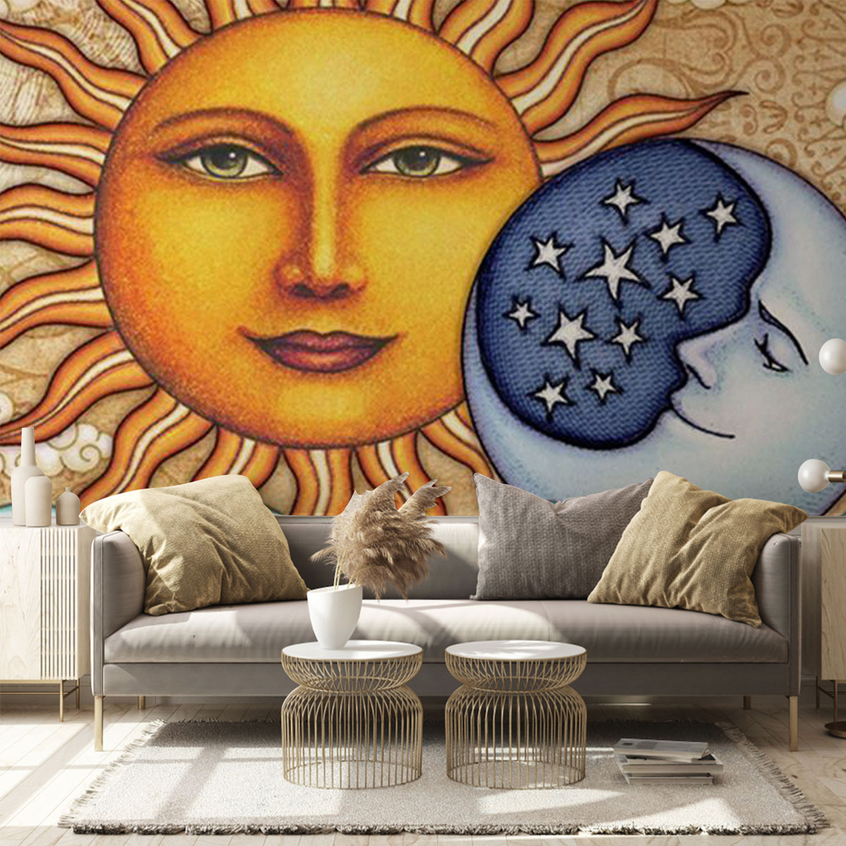 Ocean Sun And Moon Wall Mural