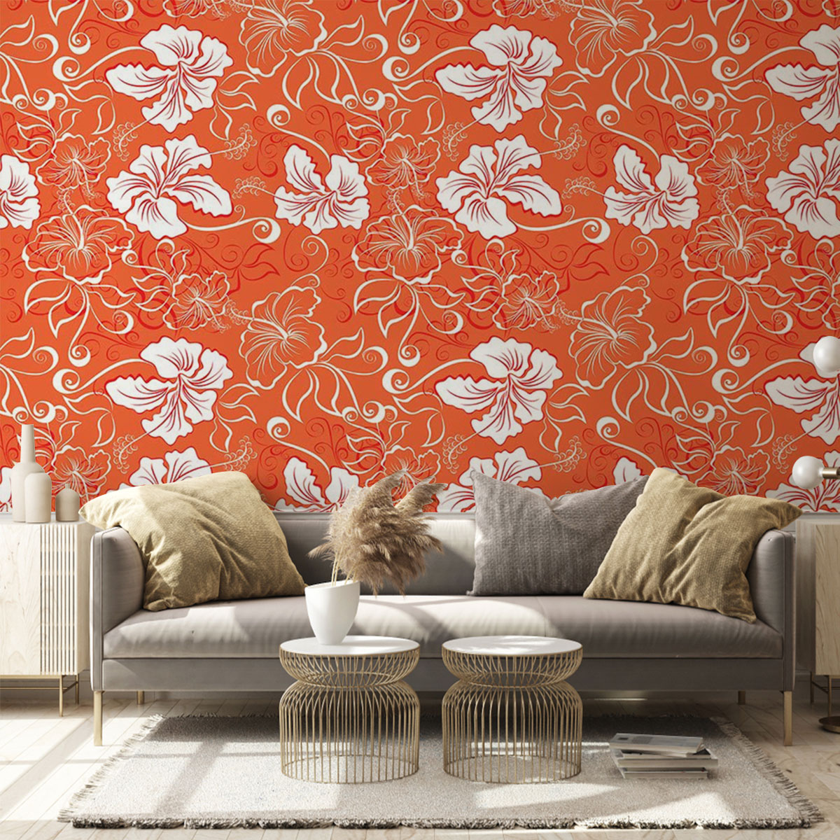 Orange Abstract Hibiscus Wall Mural