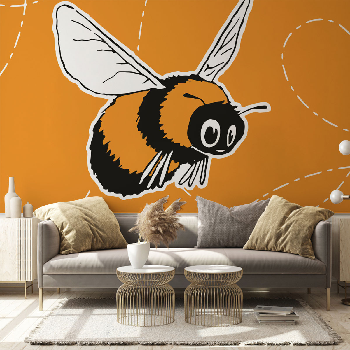 Orange Bee Wall Mural