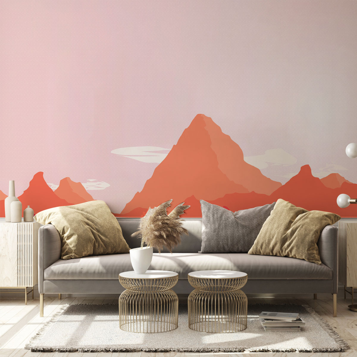 Orange Forest Mountain Wall Mural