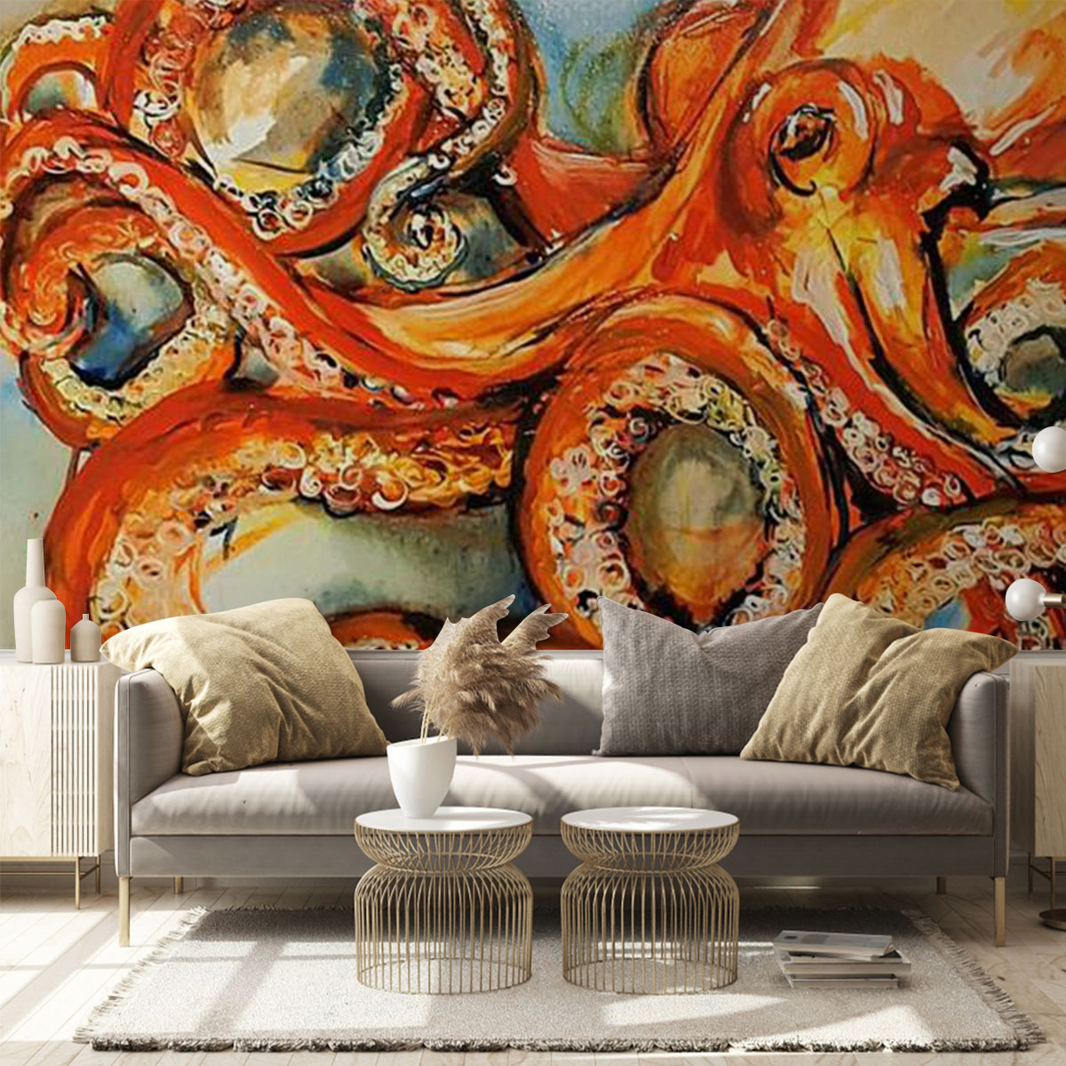 Orange Octopus Wall Mural