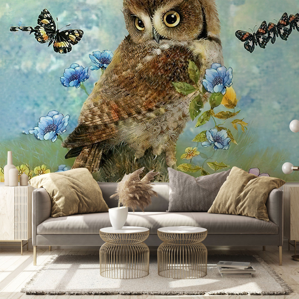 Owl And Butterfly Wall Mural