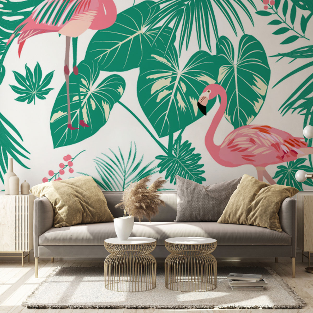 Palm Tree Flamingo Wall Mural
