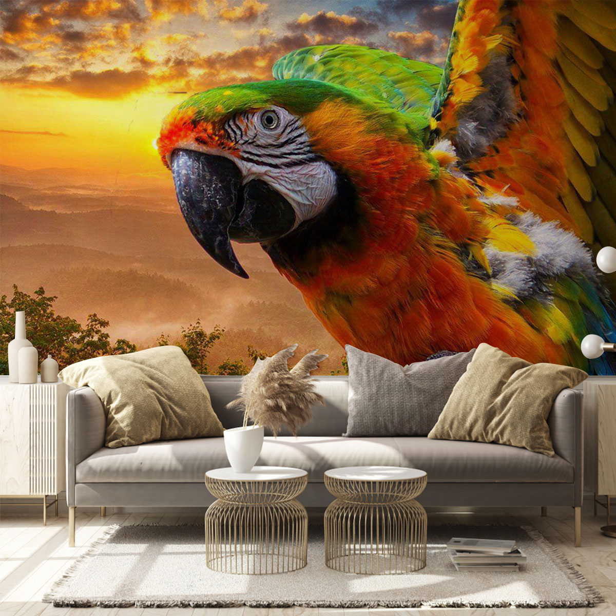 Parrot Under The Sunset Wall Mural