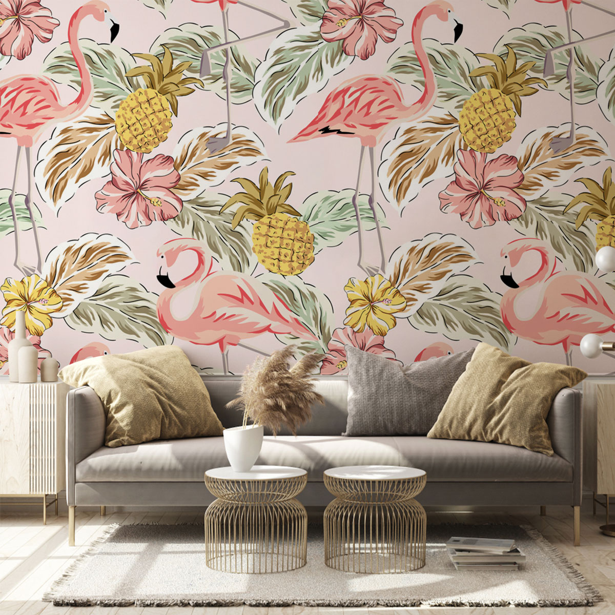 Pineapple Flamingo Wall Mural