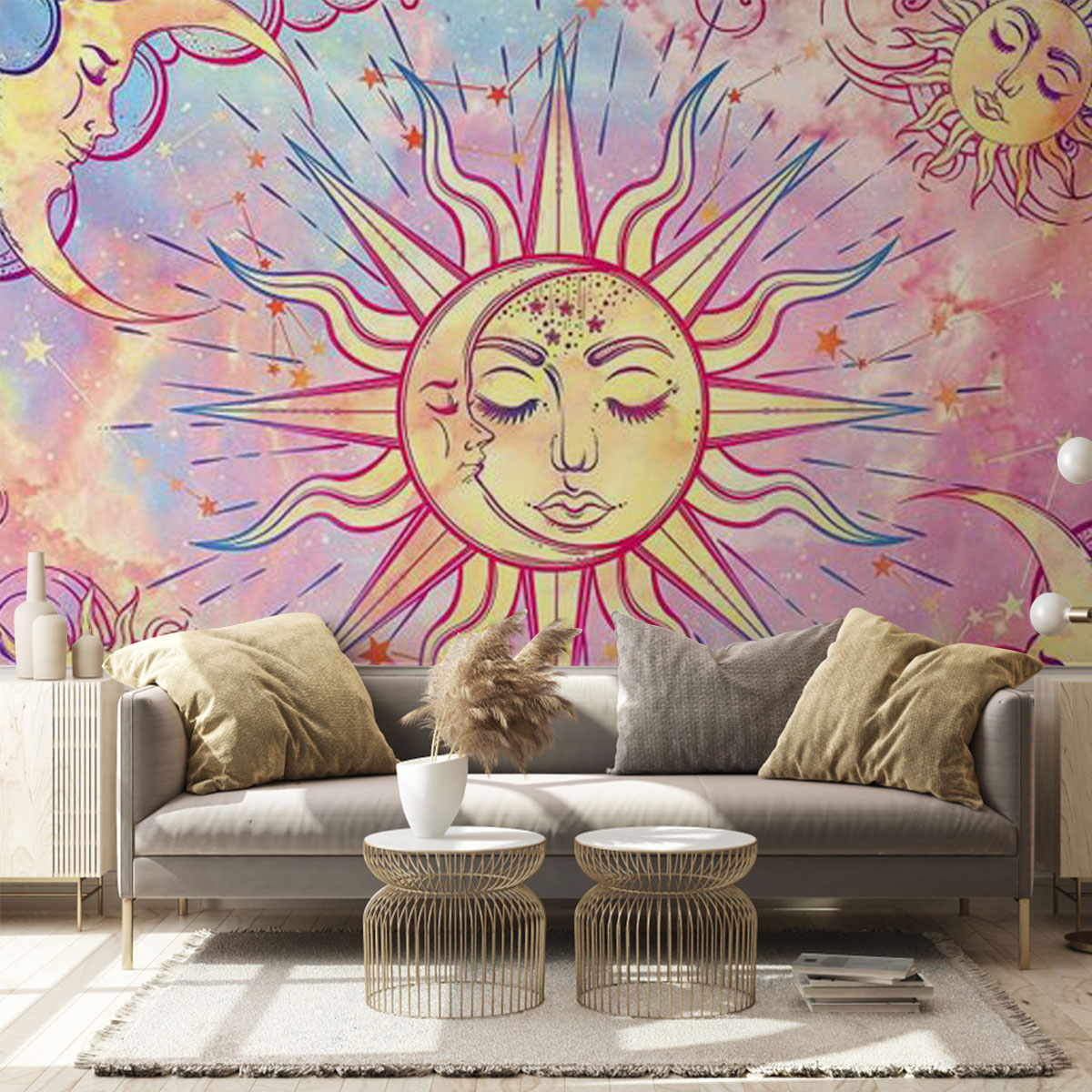 Pink Moon And Sun Wall Mural