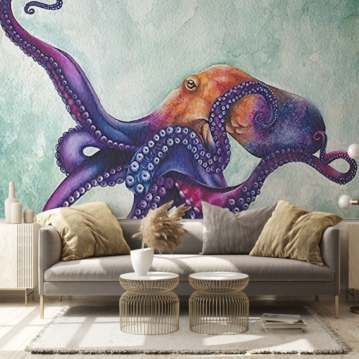 Purple Octopus Wall Mural