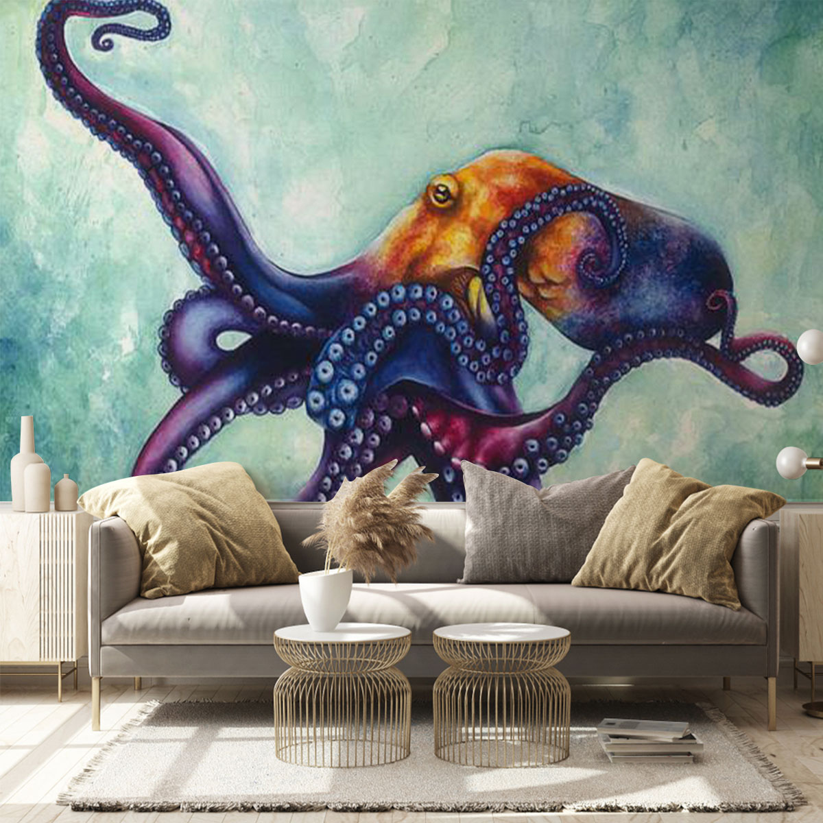 Rainbow Octopus Wall Mural