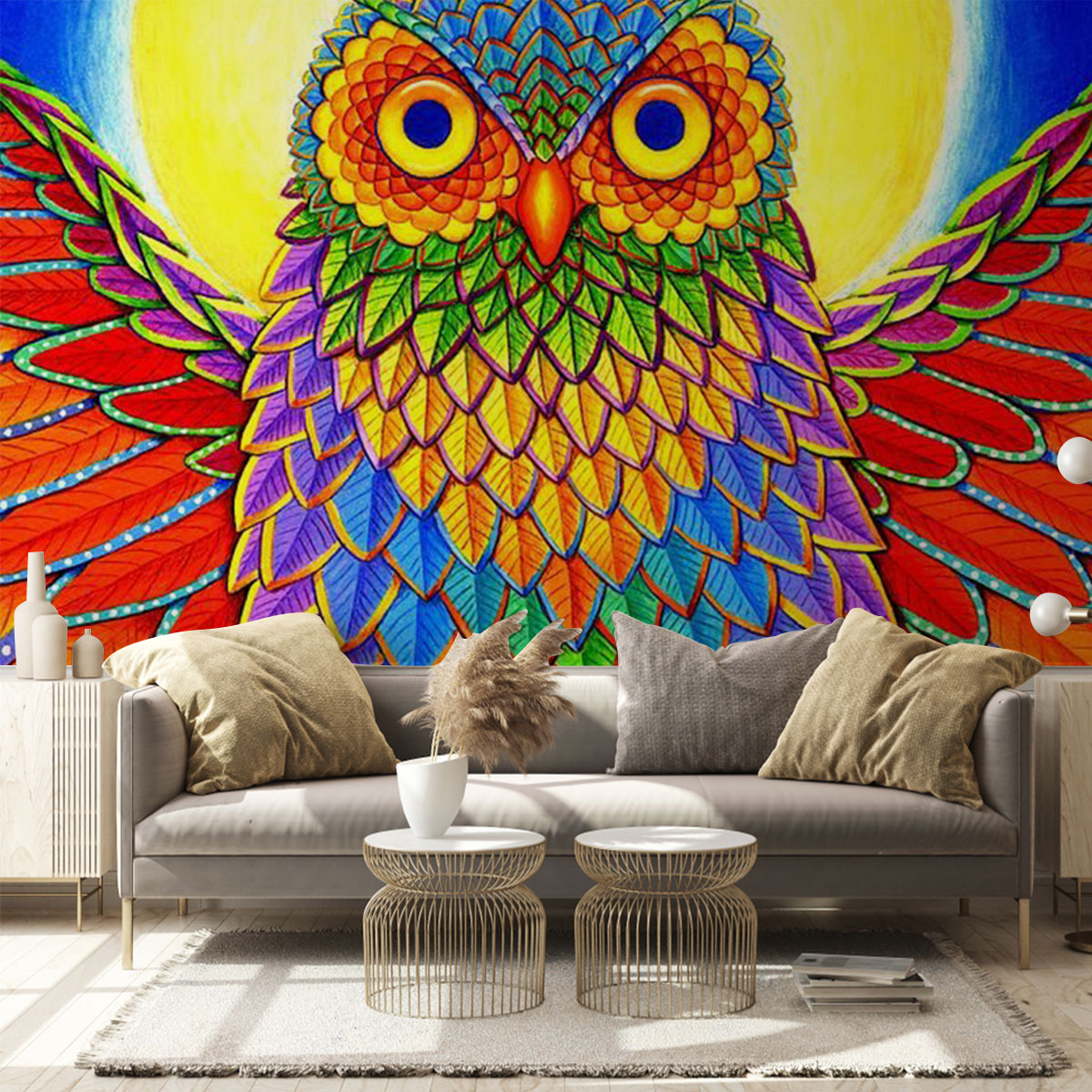 Rainbow Owl Wall Mural
