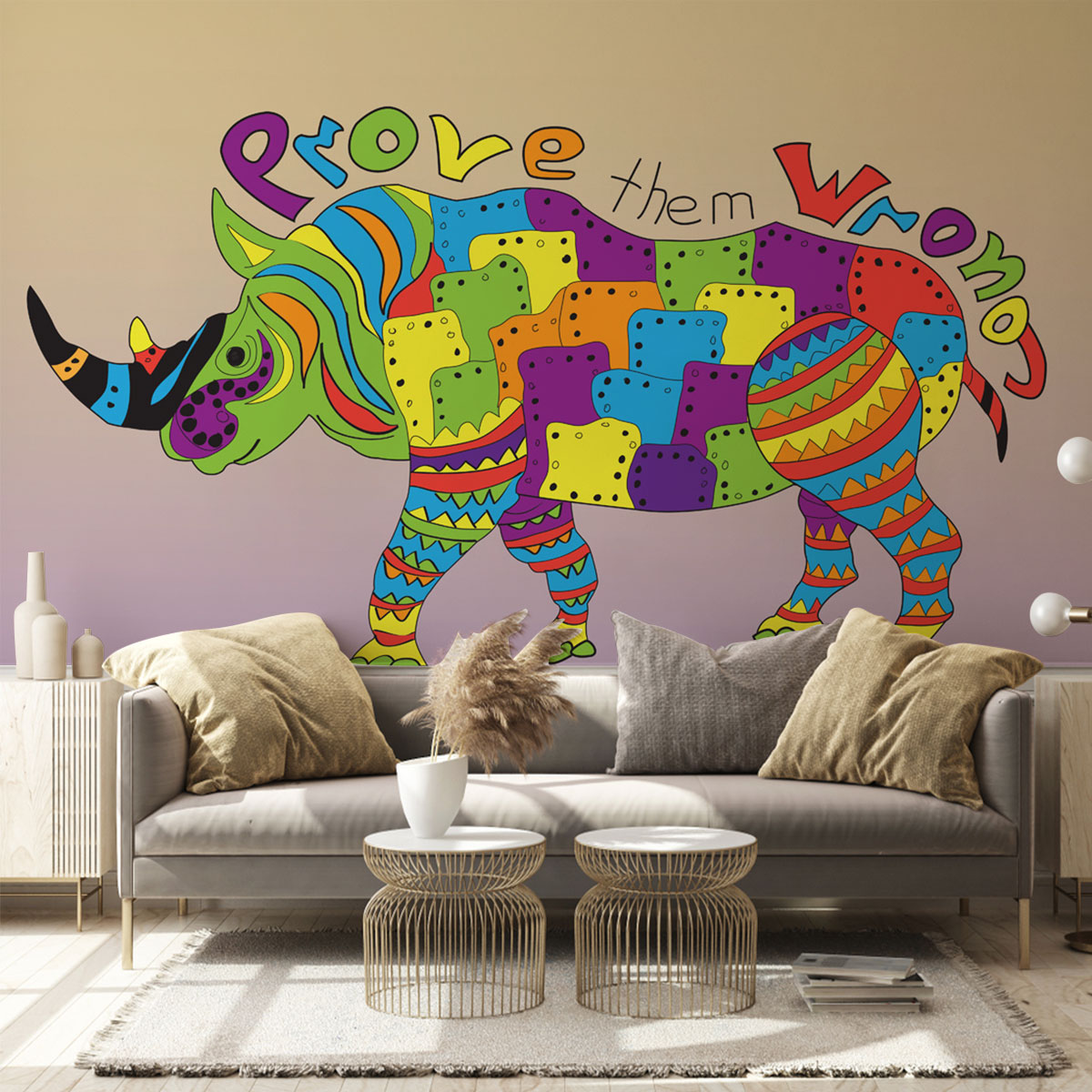 Rainbow Rhino Wall Mural