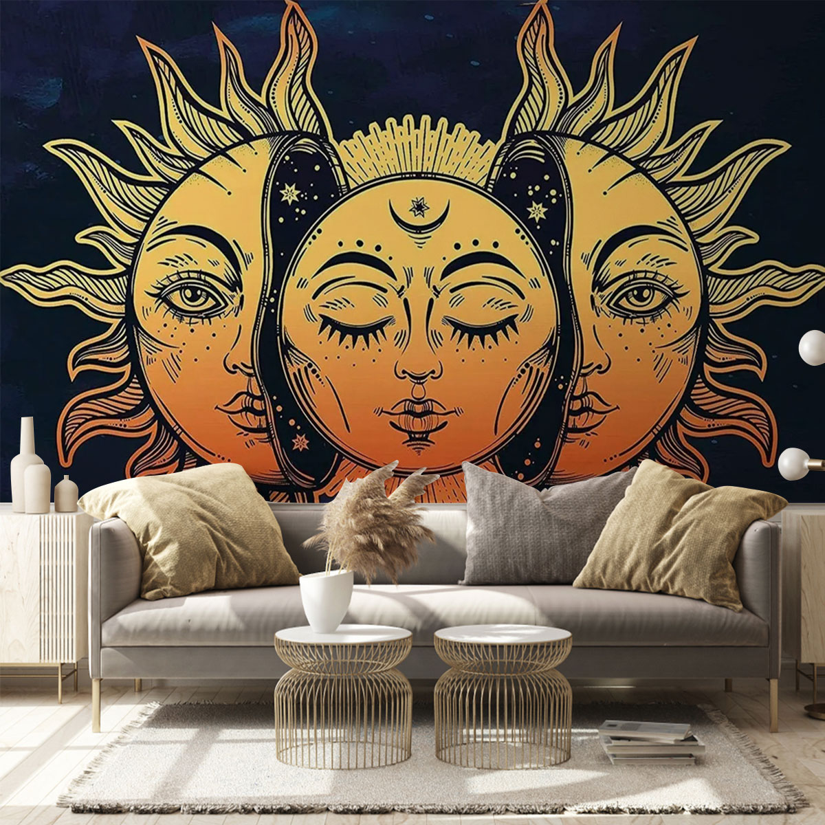 Sun and Moon Psychedelic Wall Mural