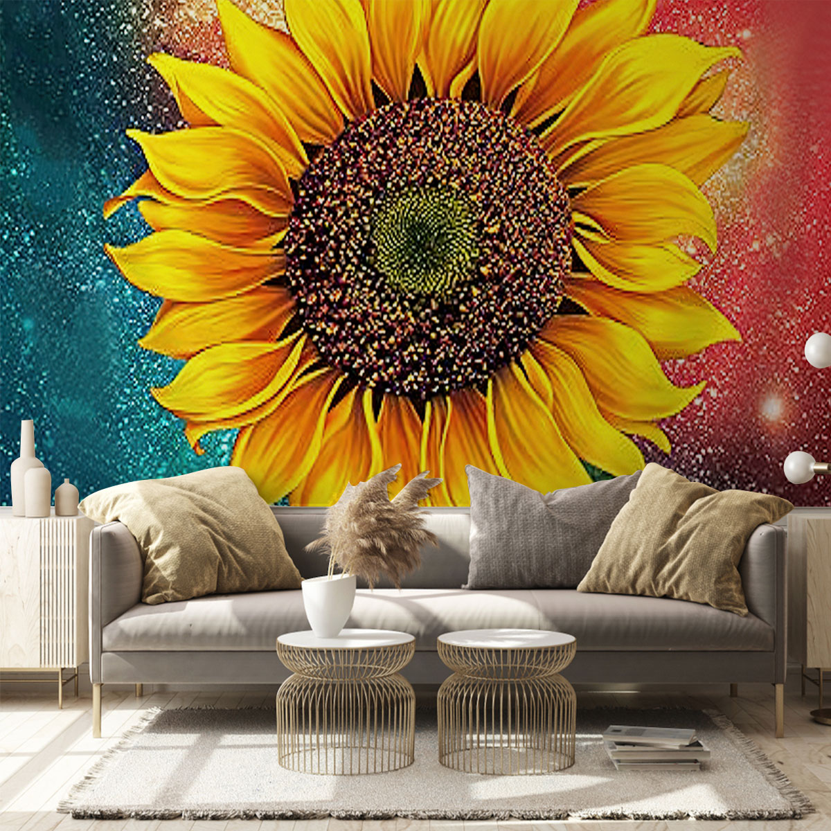 Trippy Galaxy Sunflower Wall Mural