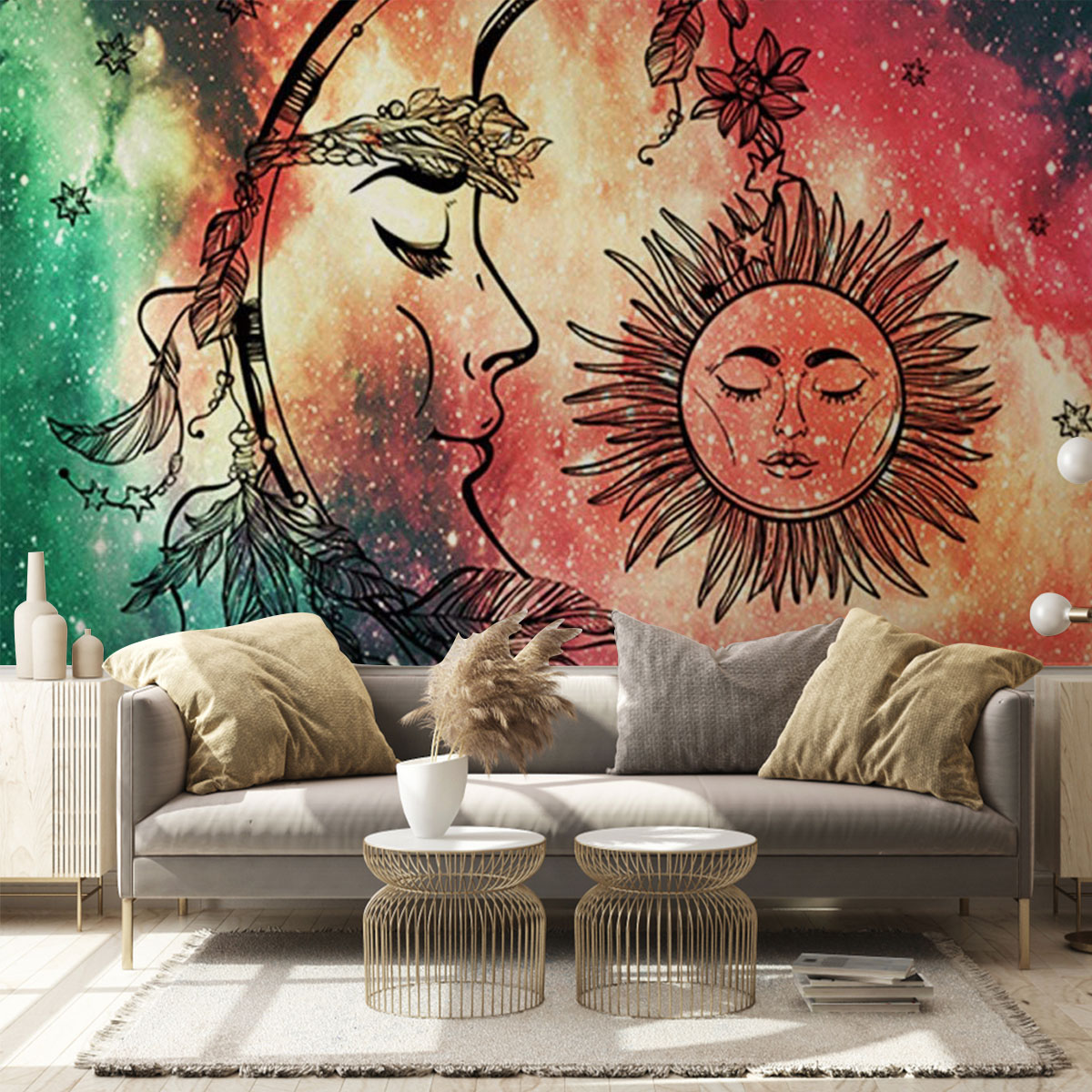 Trippy Mandala Sun And Moon Wall Mural