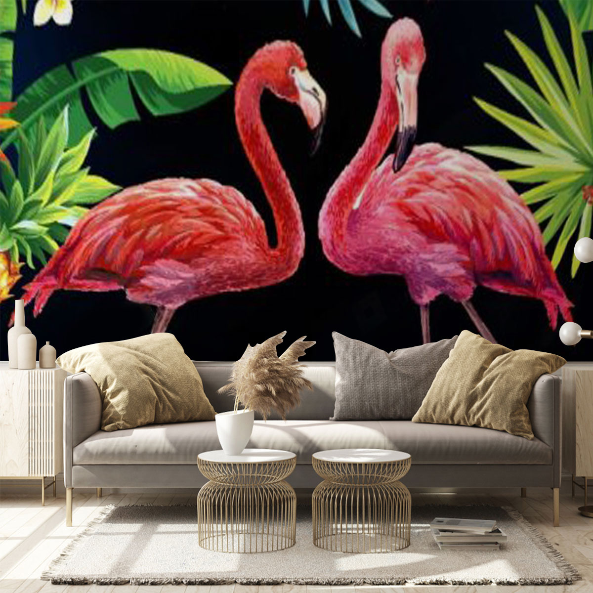 Tropical Flamingo Couple Wall Mural