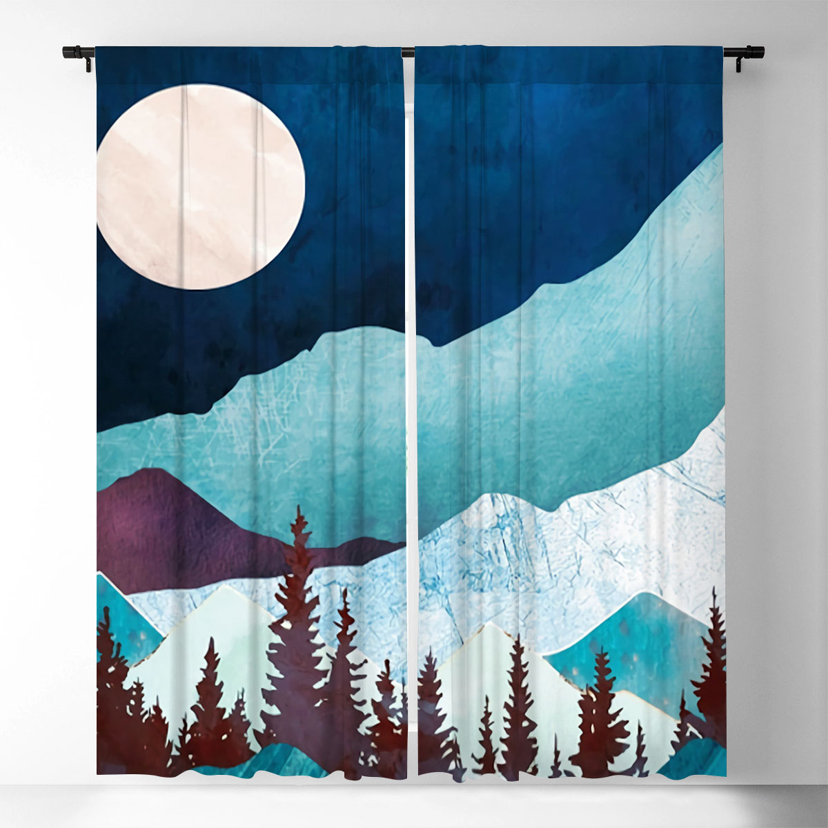 Mountain Sunset Retro Window Curtain