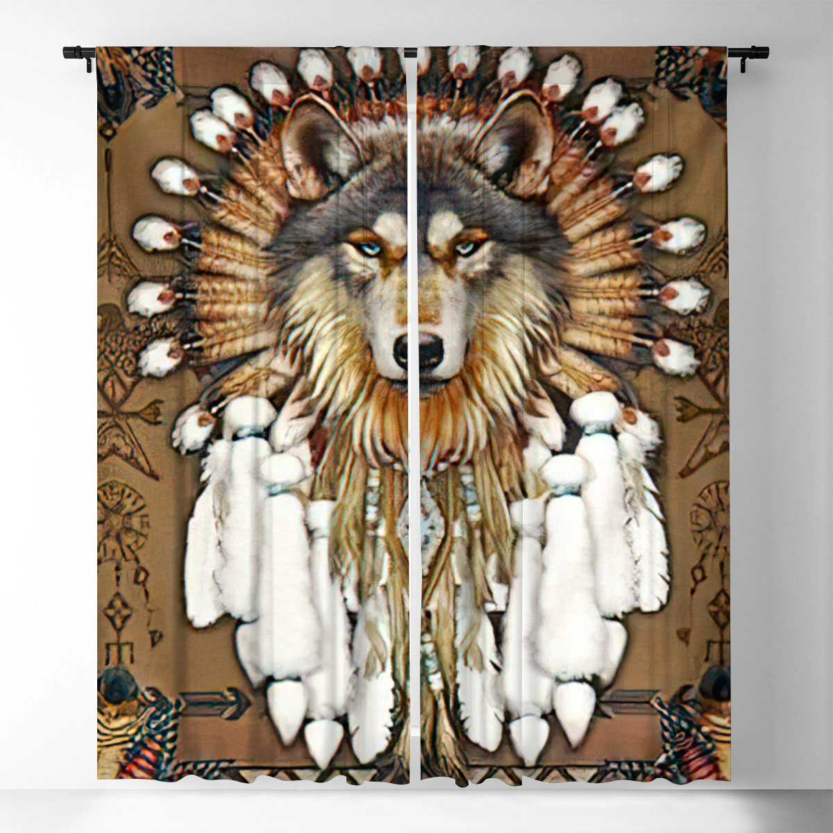 Native American Wolf Window Curtain