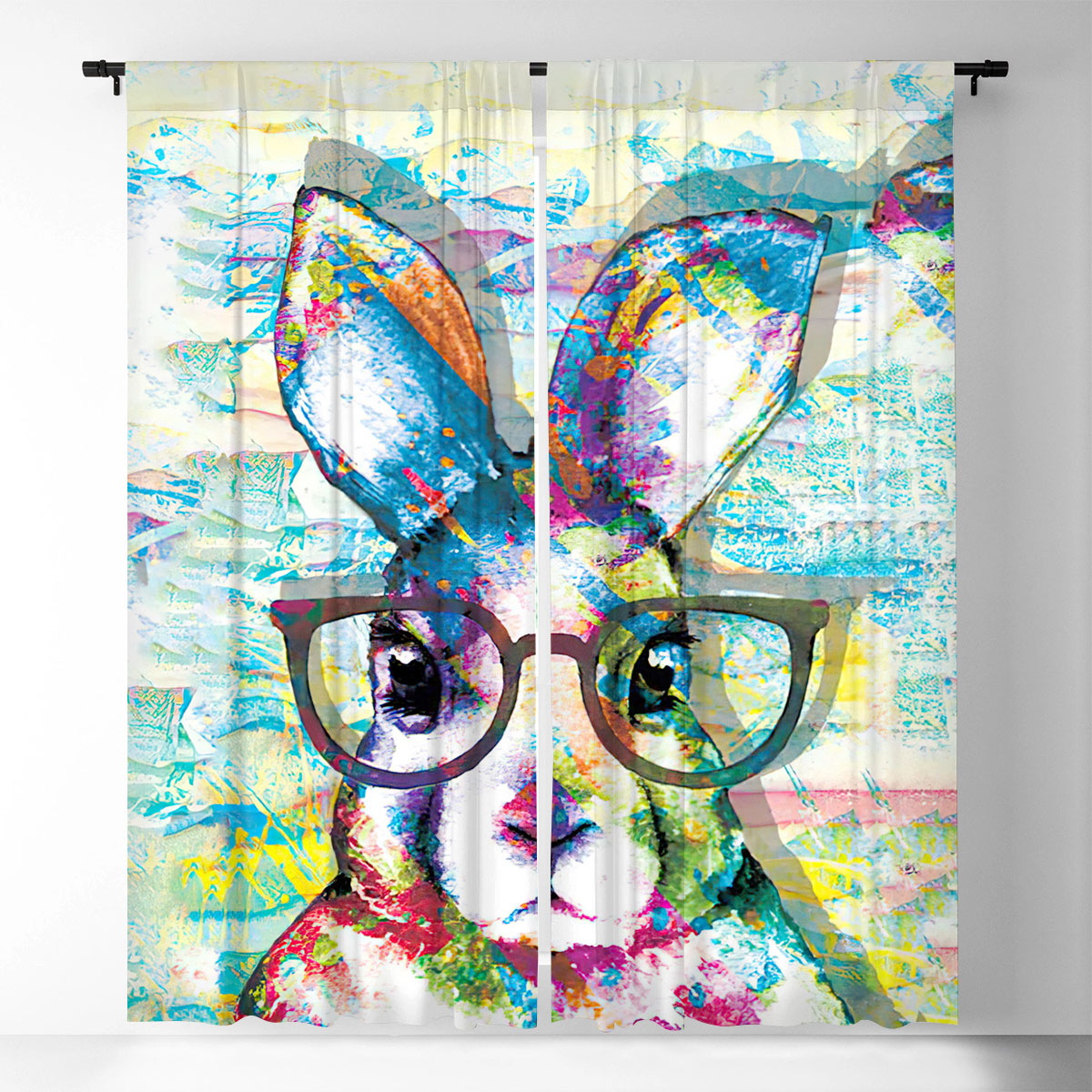 Nerd Rabbit Paint Splash Window Curtain