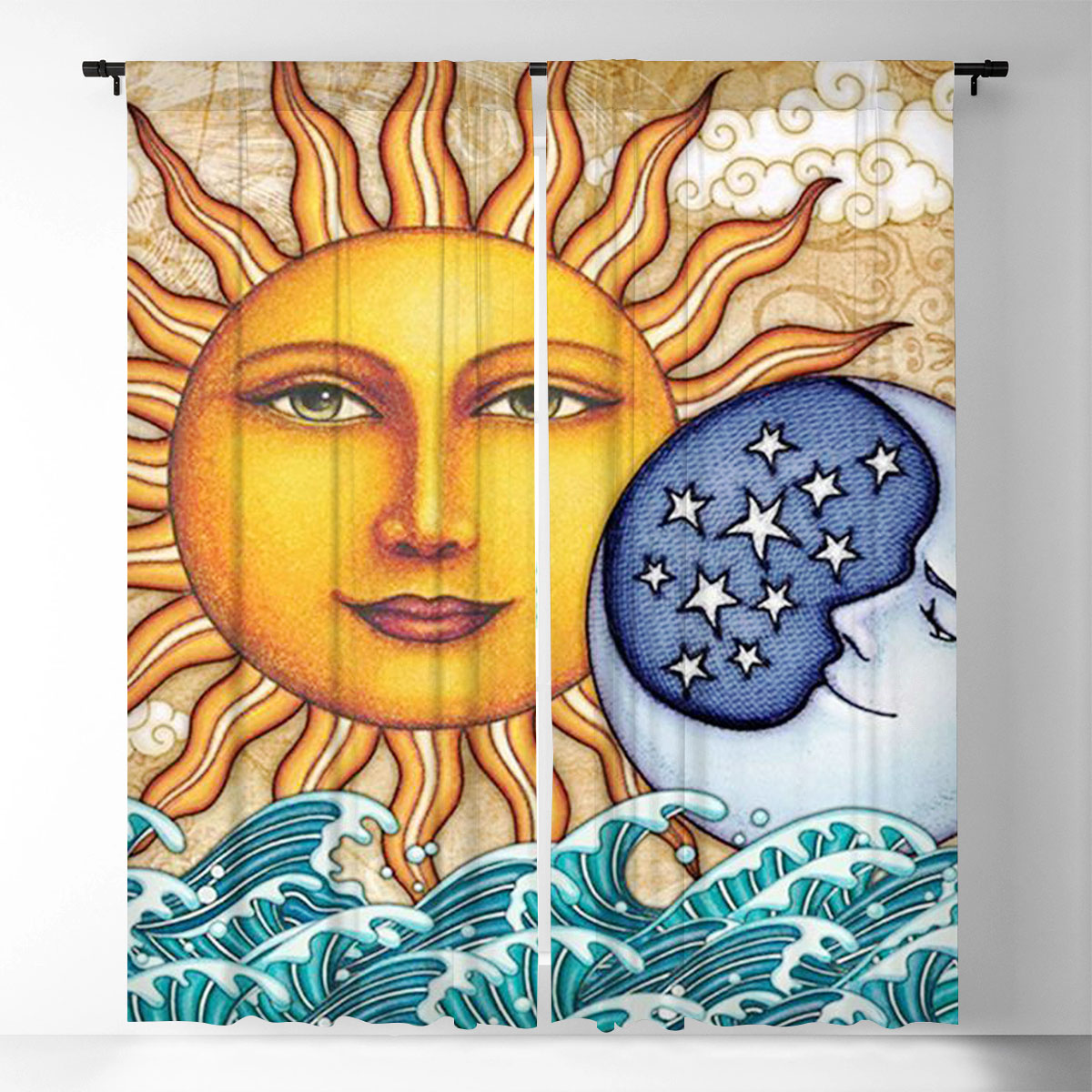 Ocean Sun And Moon Window Curtain