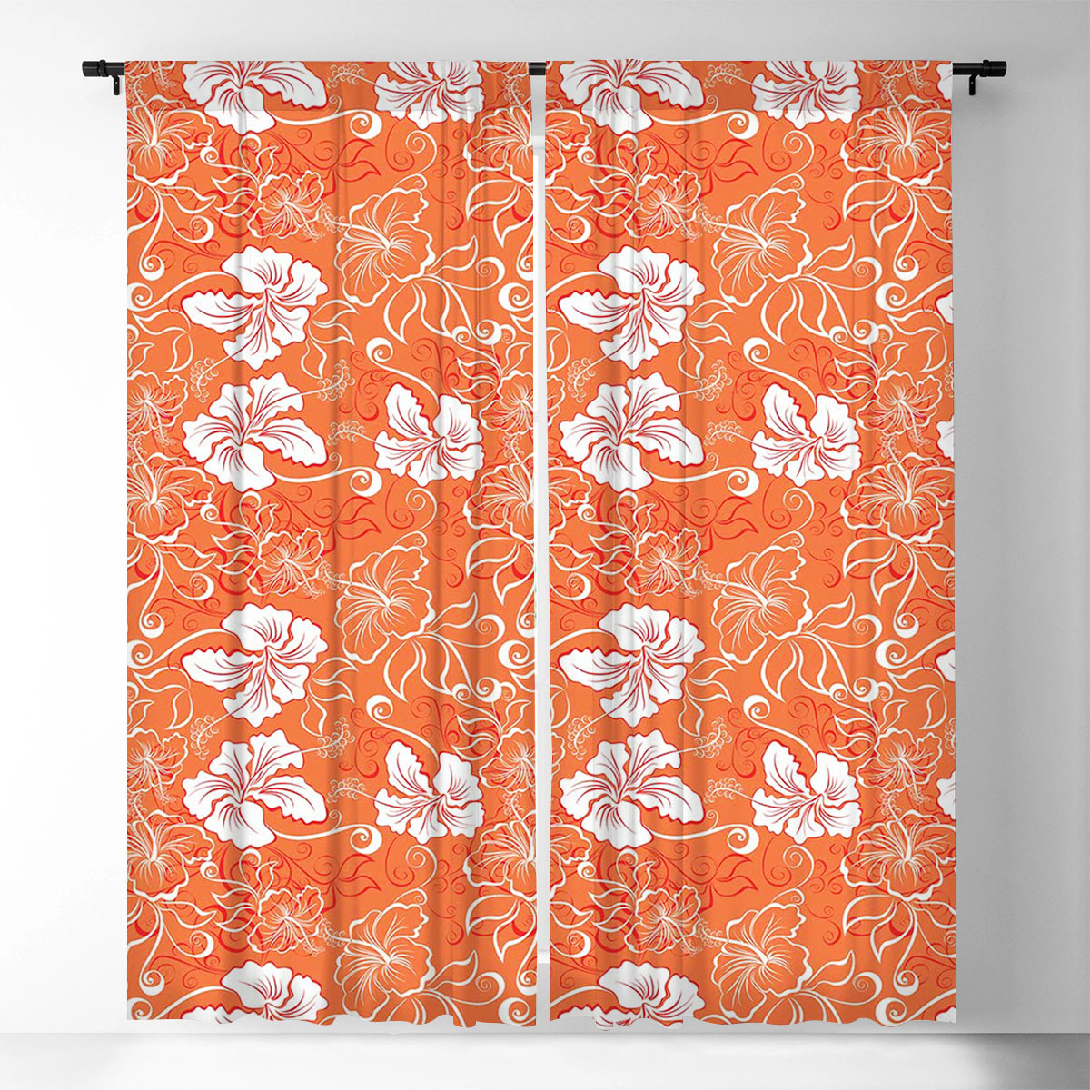 Orange Abstract Hibiscus Window Curtain