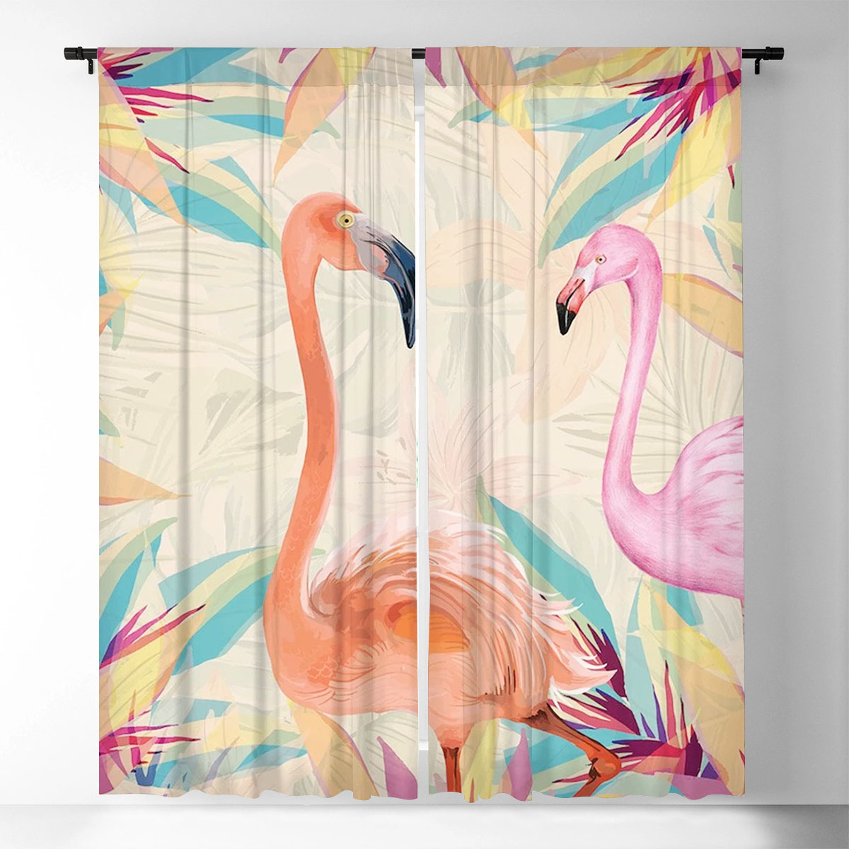 Orange Flamingo Window Curtain