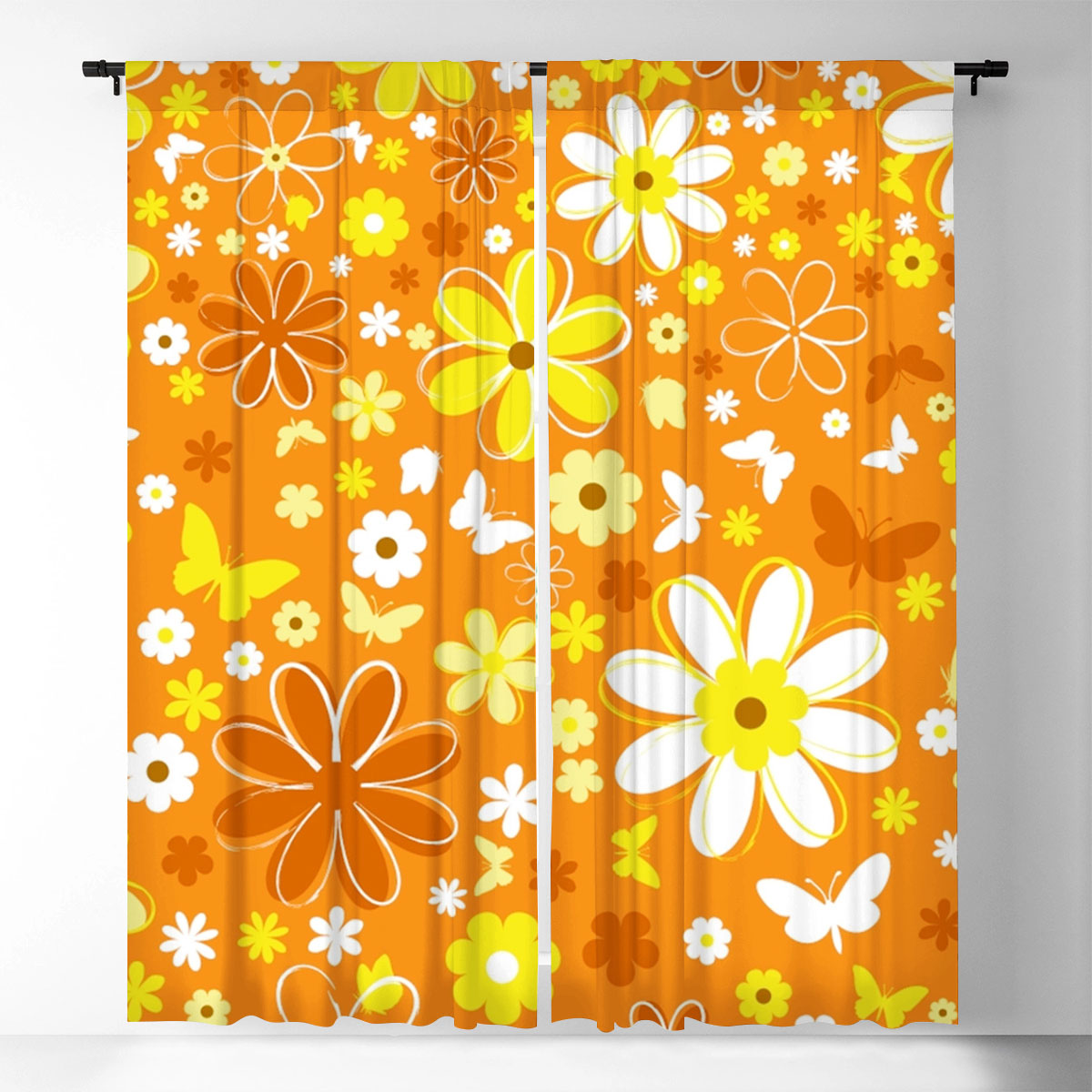 Orange Little Daisy Window Curtain
