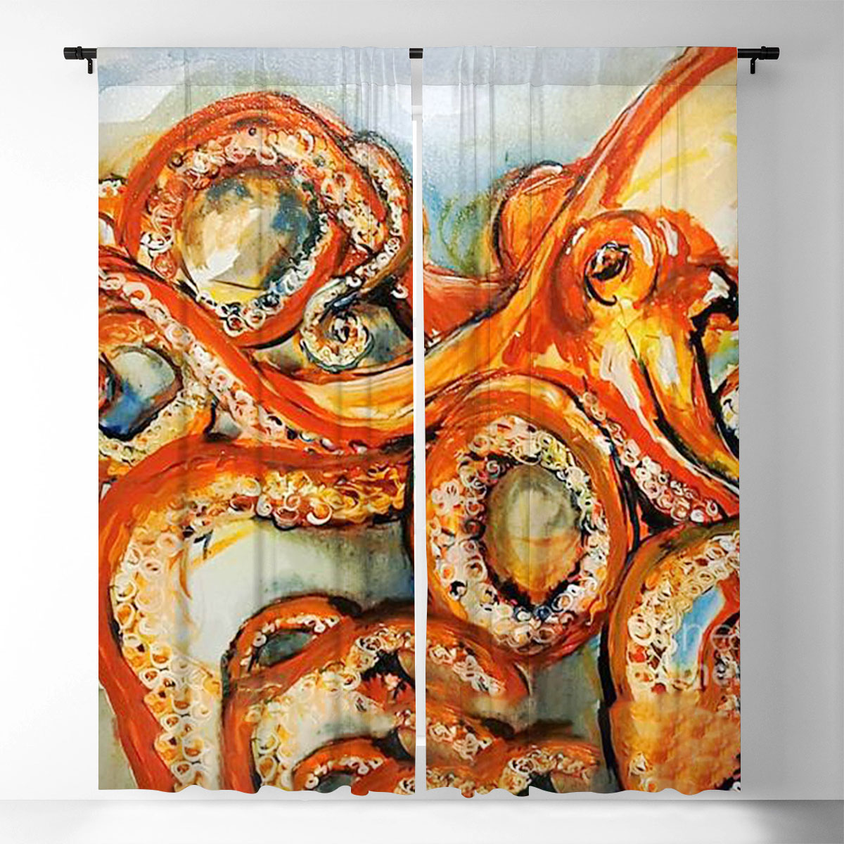 Orange Octopus Window Curtain