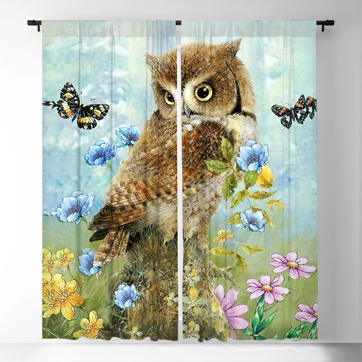 Owl And Butterfly Window Curtain