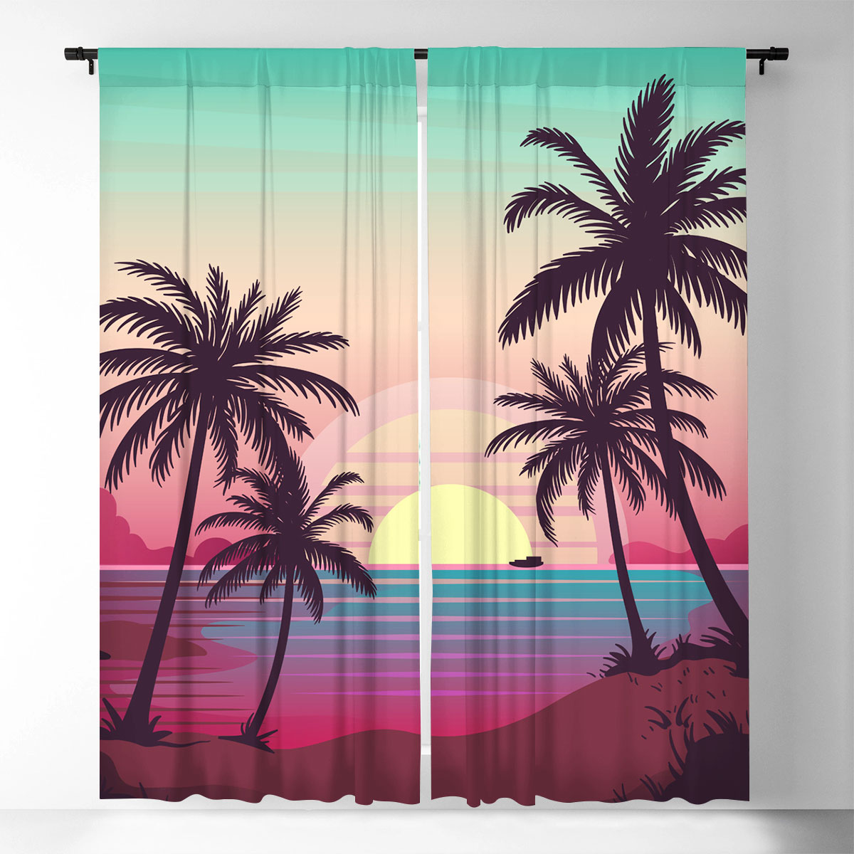 Palm Tree Sunrise Window Curtain