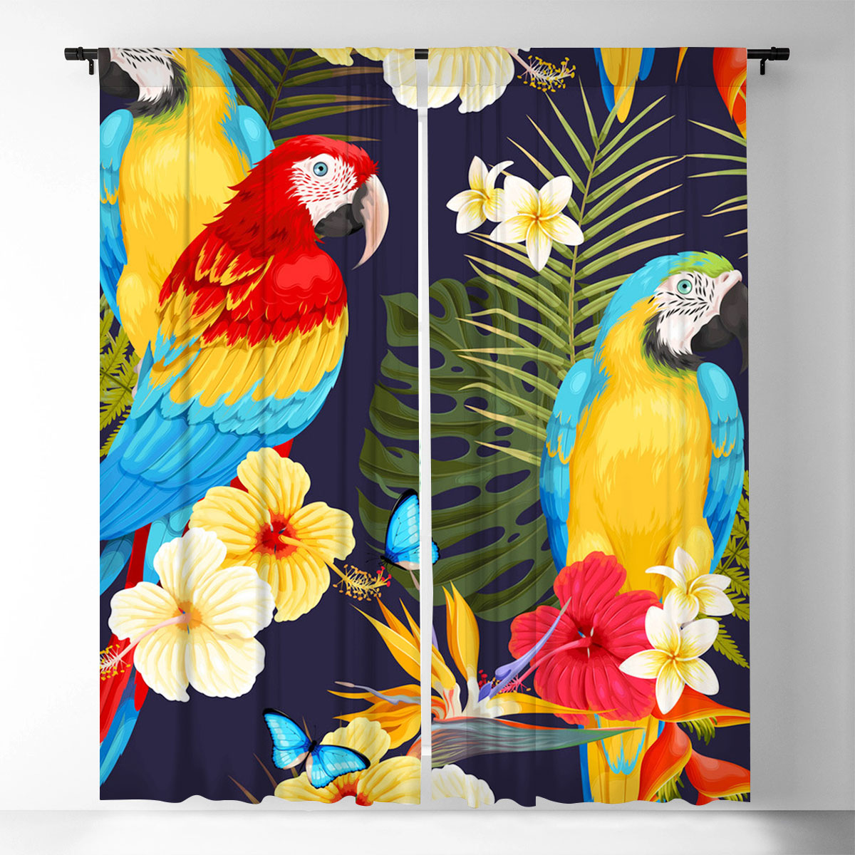 Parrot In The Jungle Window Curtain