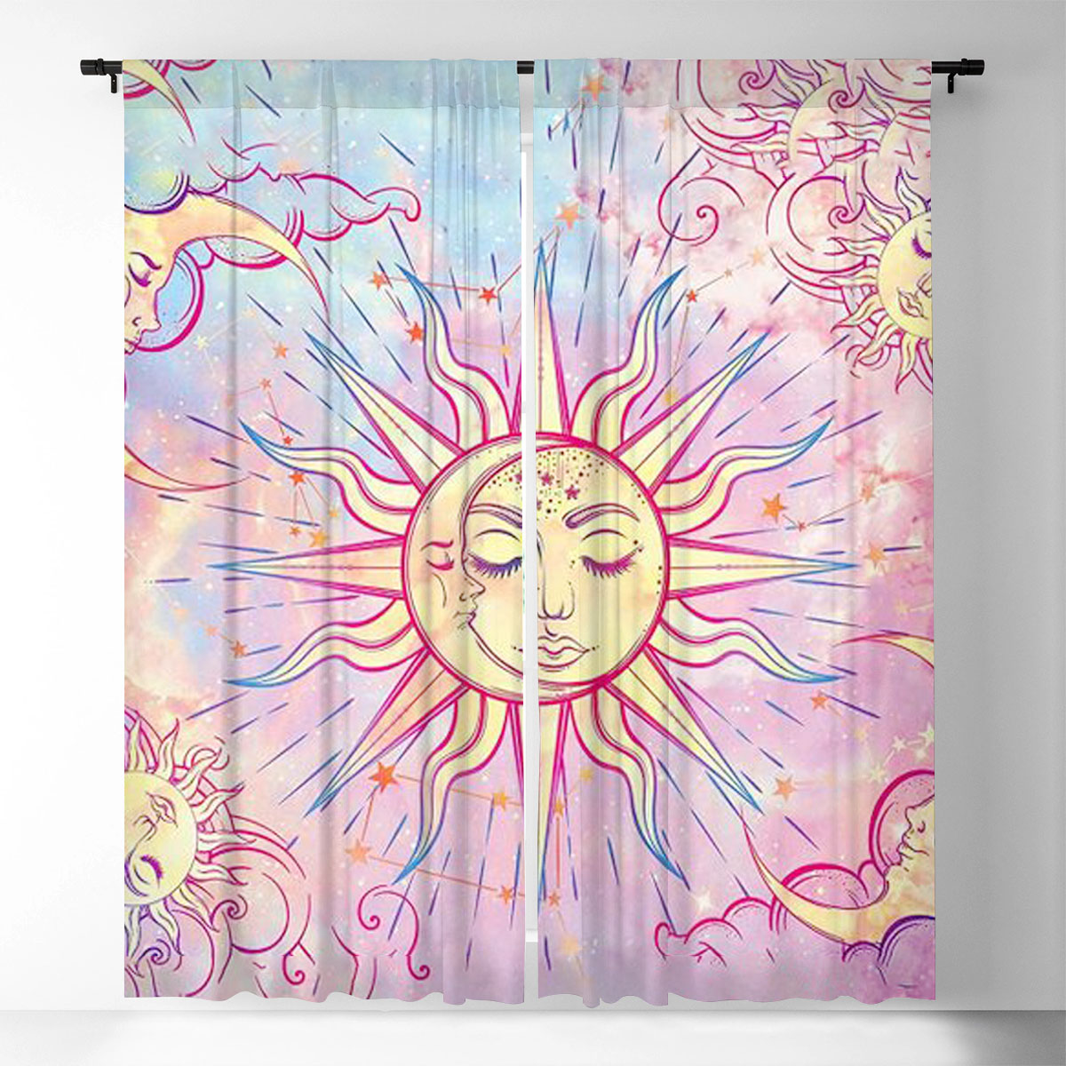 Pink Moon And Sun Window Curtain