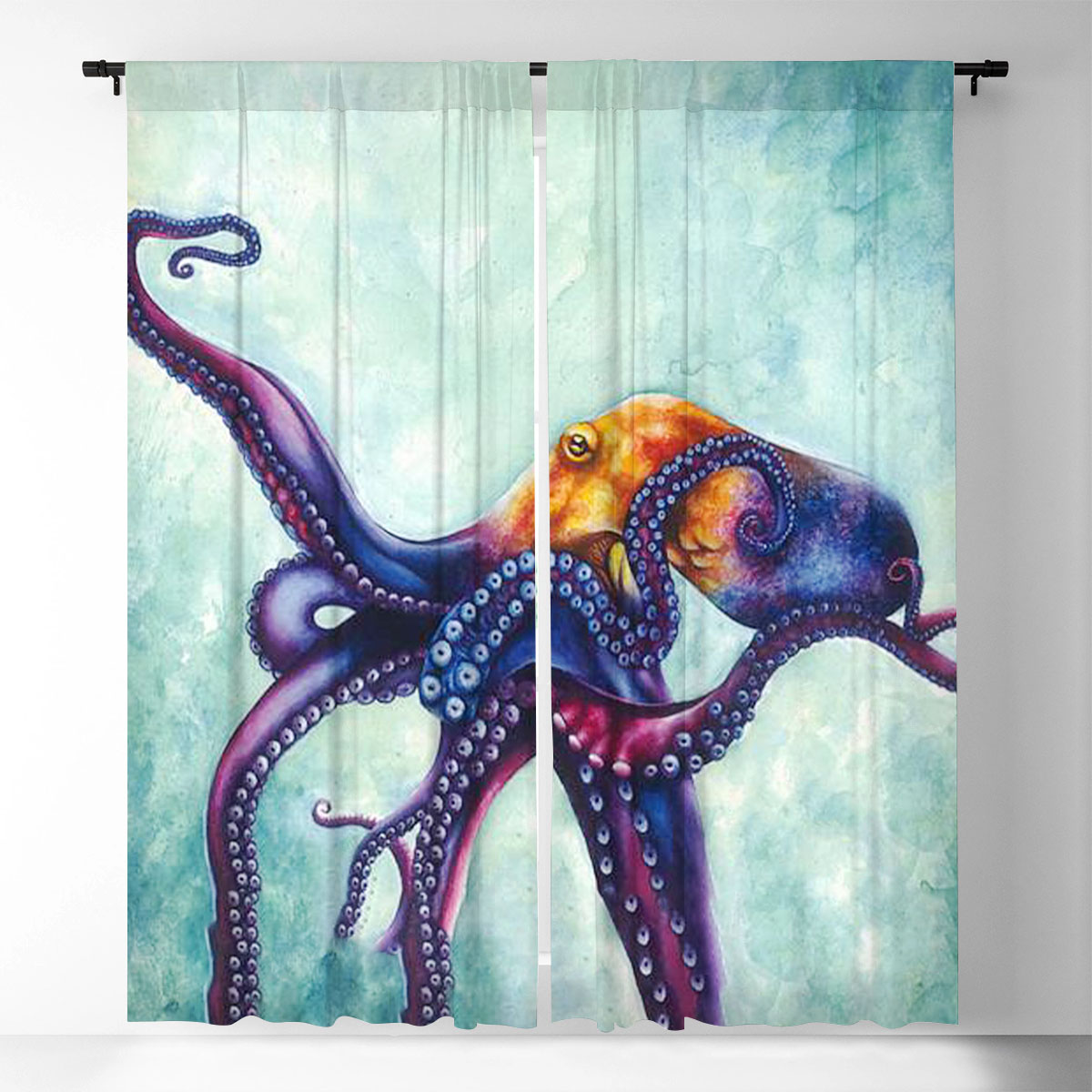 Rainbow Octopus Window Curtain
