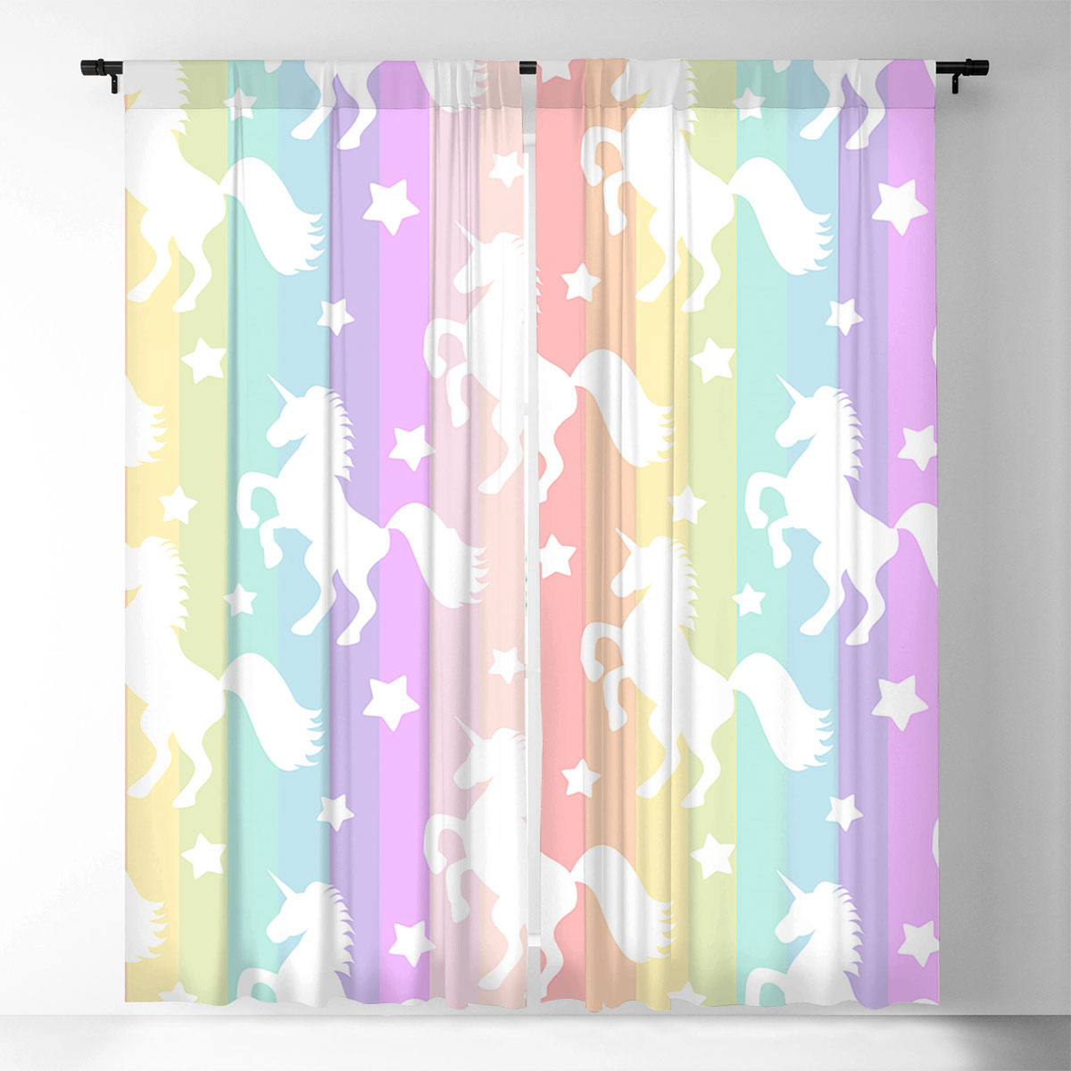 Rainbow Pink Unicorn Window Curtain