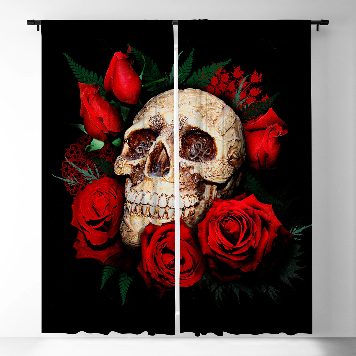 Red Flower Skull Window Curtain