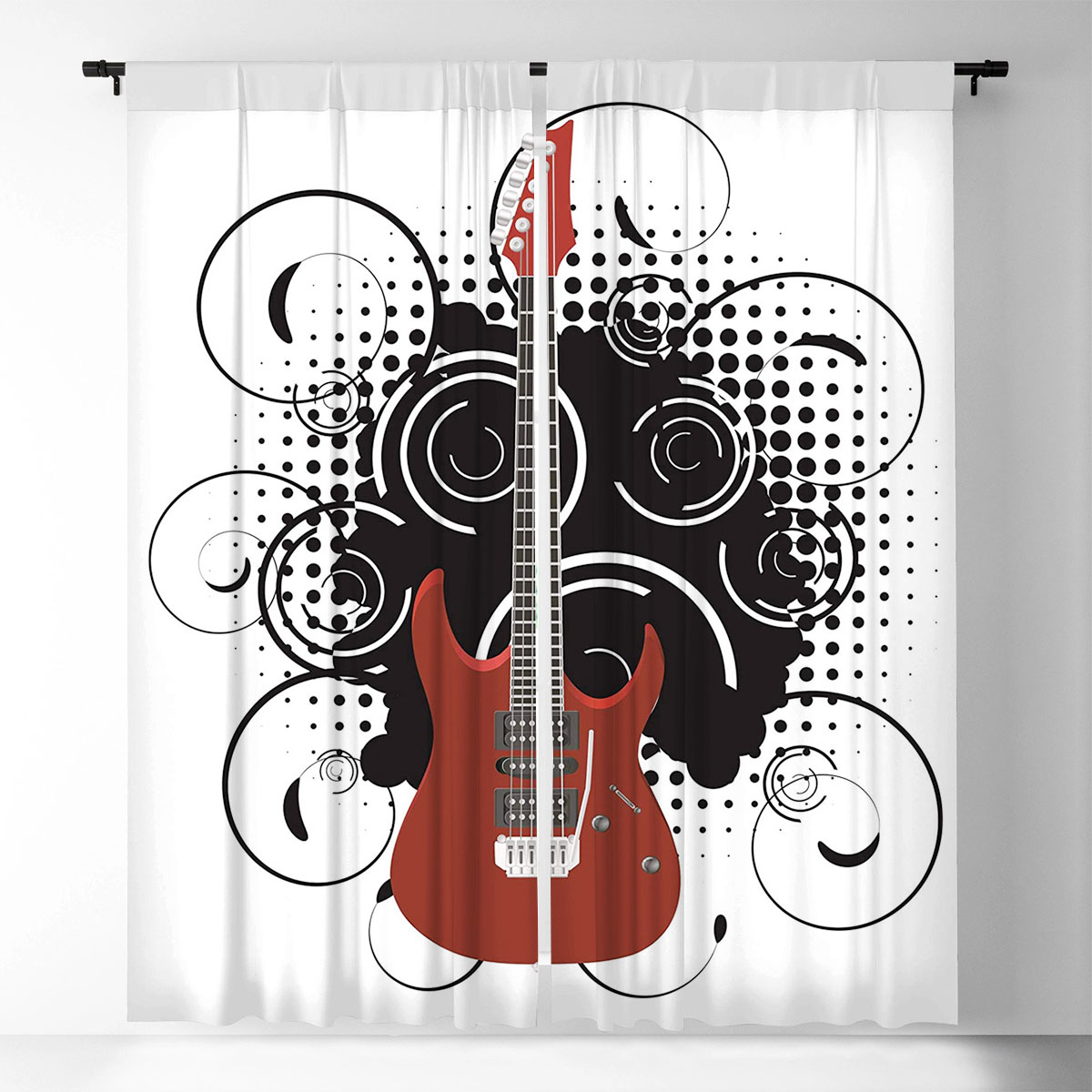 Red Guitar Window Curtain