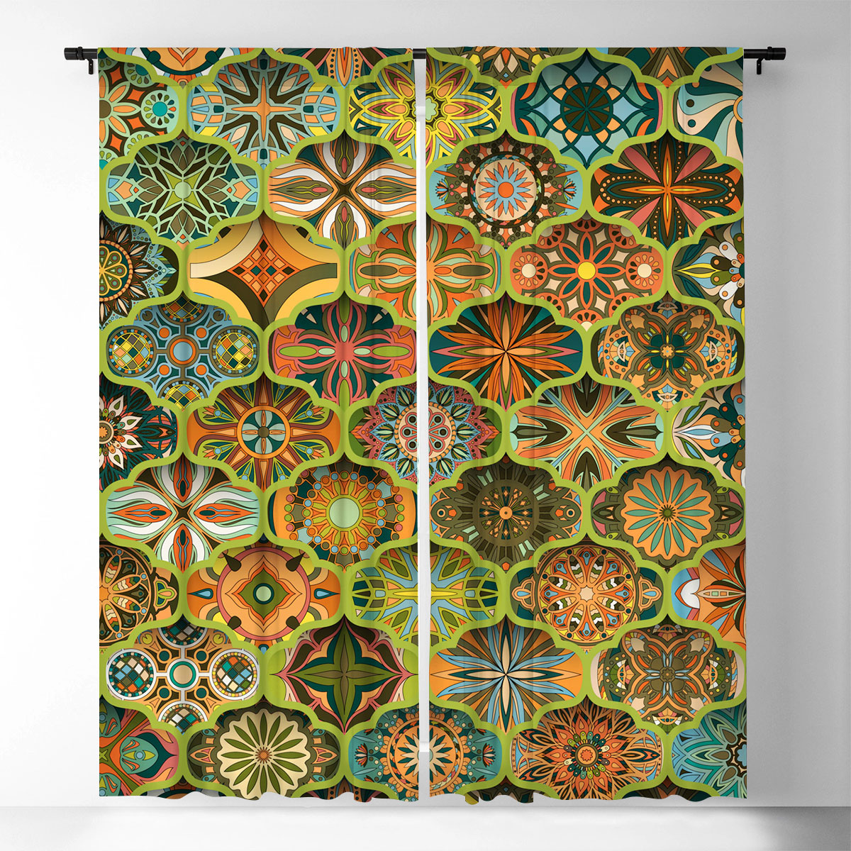 Retro Hippie Floral Window Curtain
