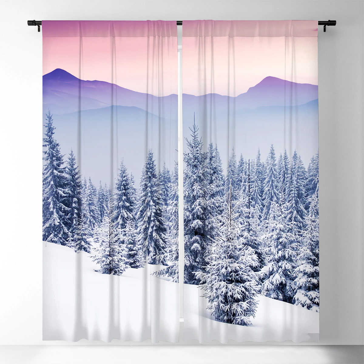 Sky And Snow Winter Window Curtain