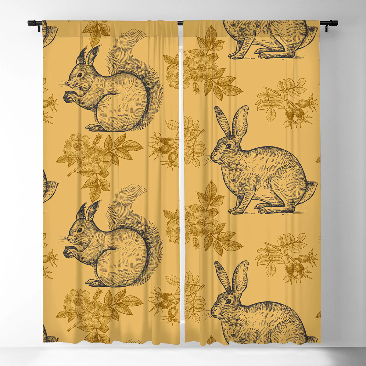 Squirrel Rabbit Window Curtain