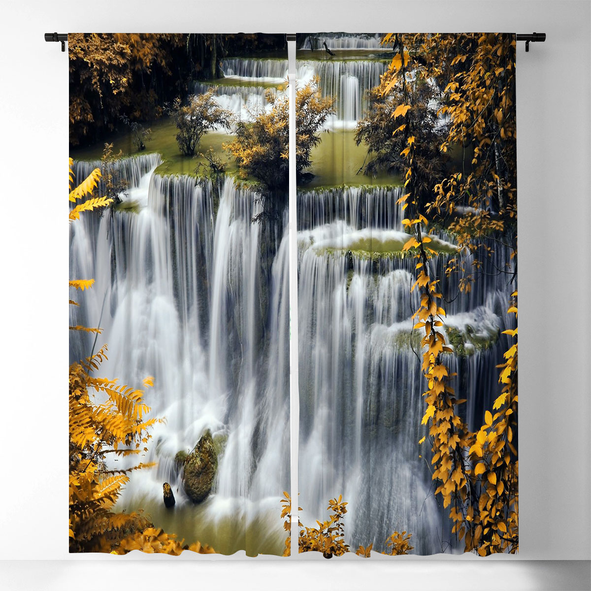 Stunning Autumn Waterfall Window Curtain