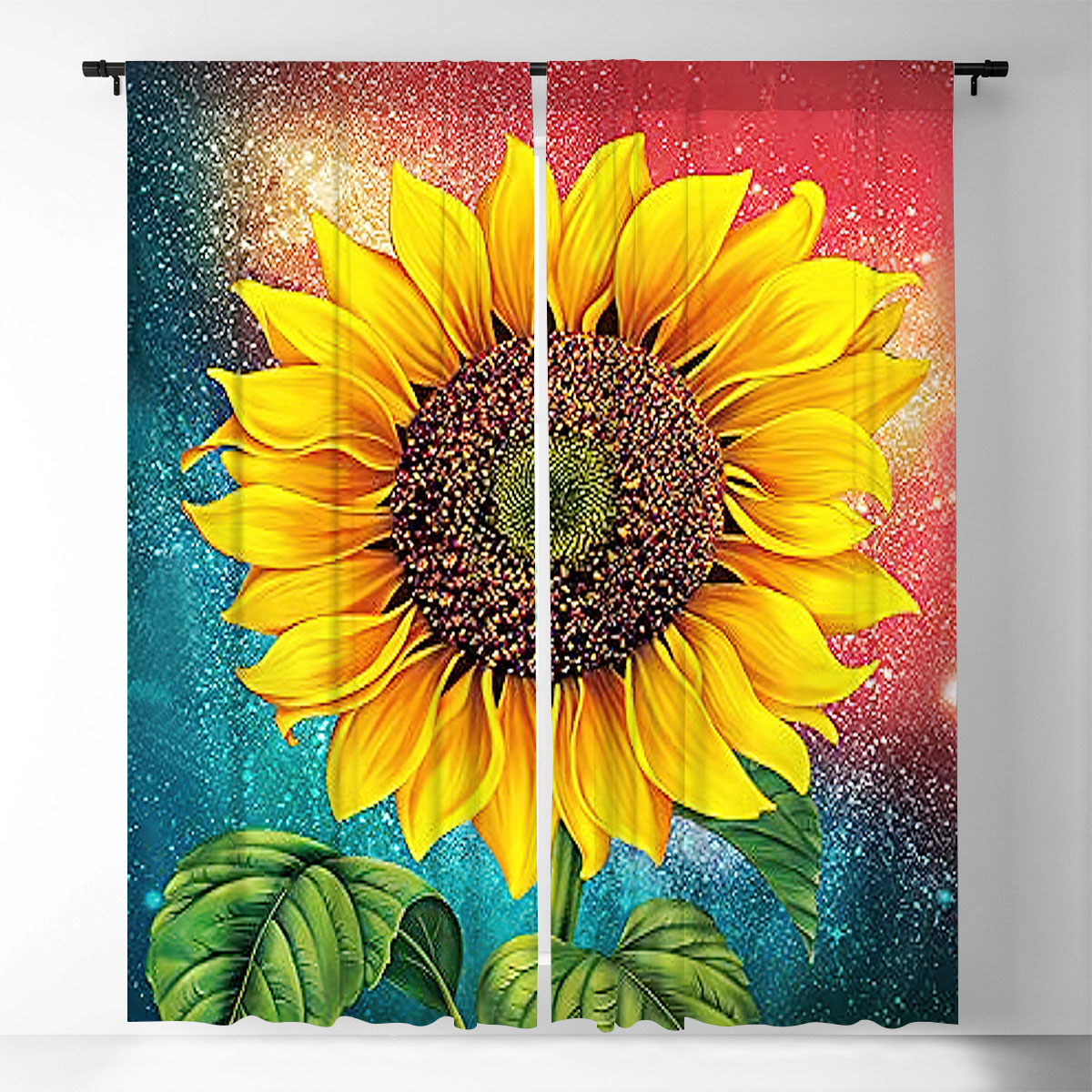 Trippy Galaxy Sunflower Window Curtain
