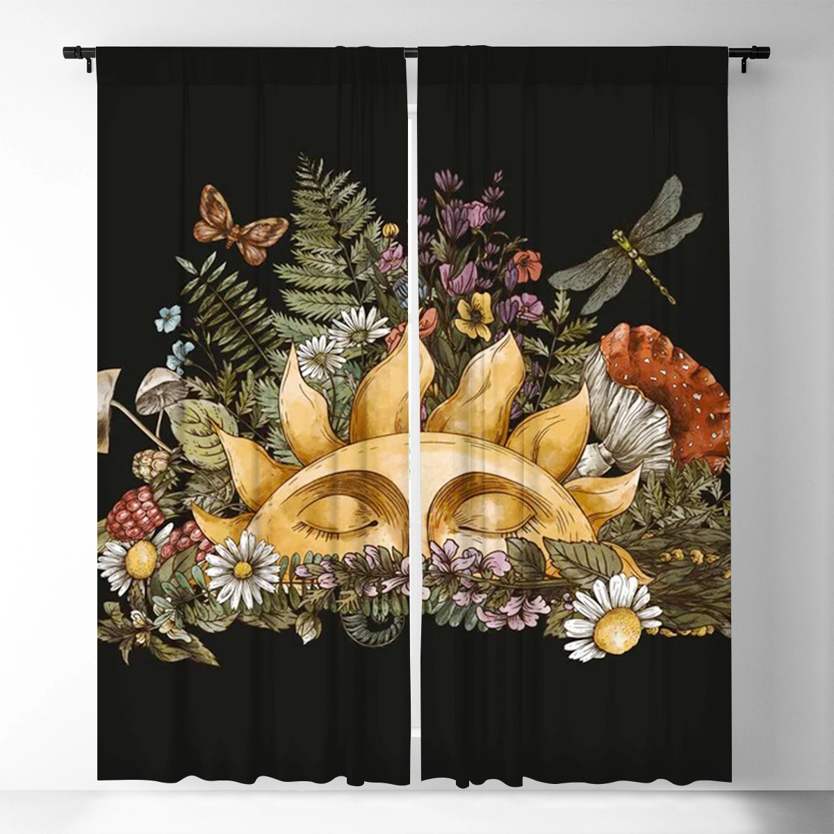 Trippy Vintage Hippie Mushroom Window Curtain