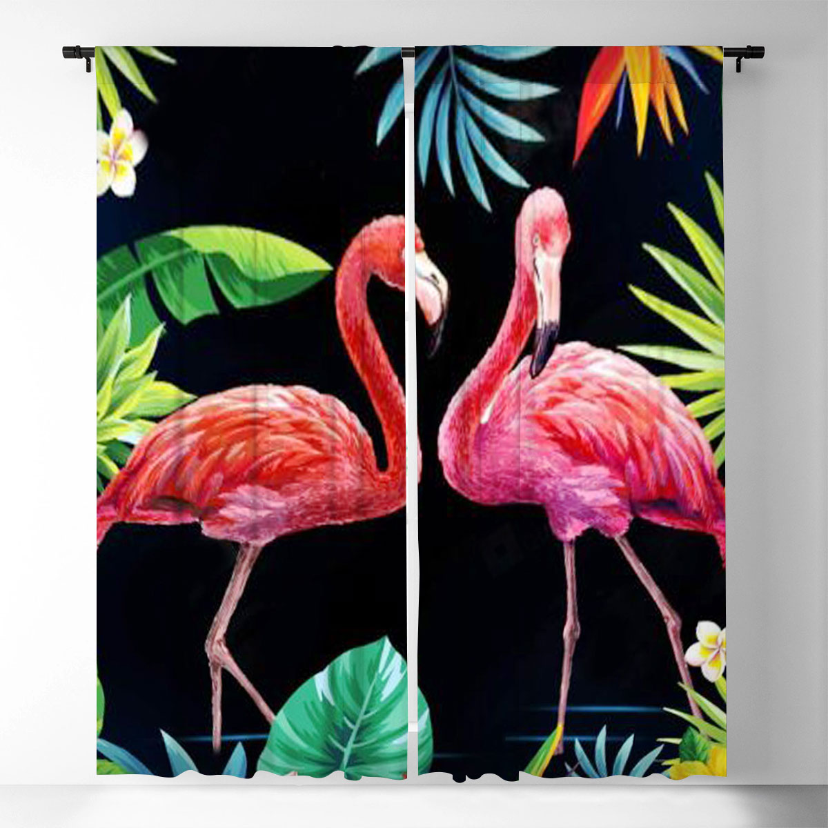 Tropical Flamingo Couple Window Curtain