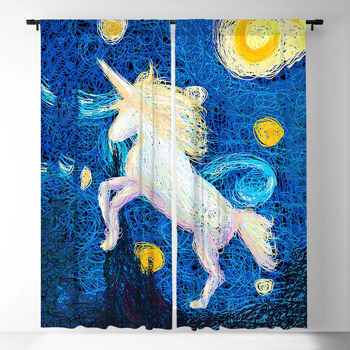 Unicorn Impressionist Window Curtain